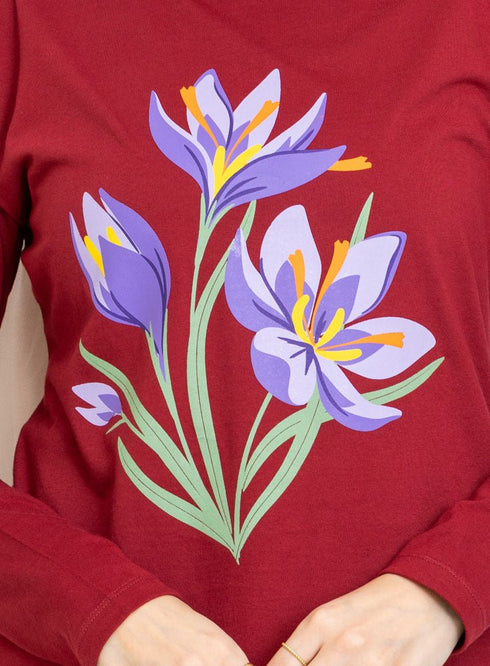 Brick Red Printed Long - Sleeve Design 5 - Khotwh
